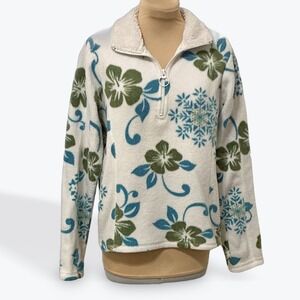 Old Navy Vintage Womens Fleece Pullover  White Floral Print Quarter Zip Size S